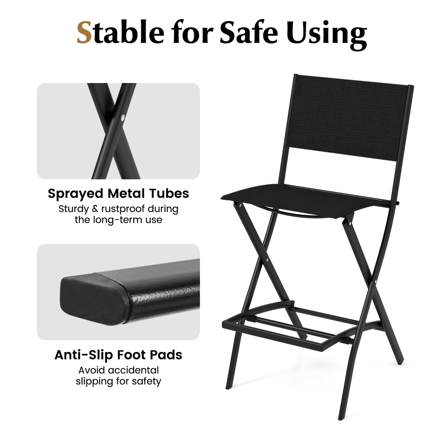 Portable Folding Patio Chairs Set of 4 with Curved Backrest & Footrest