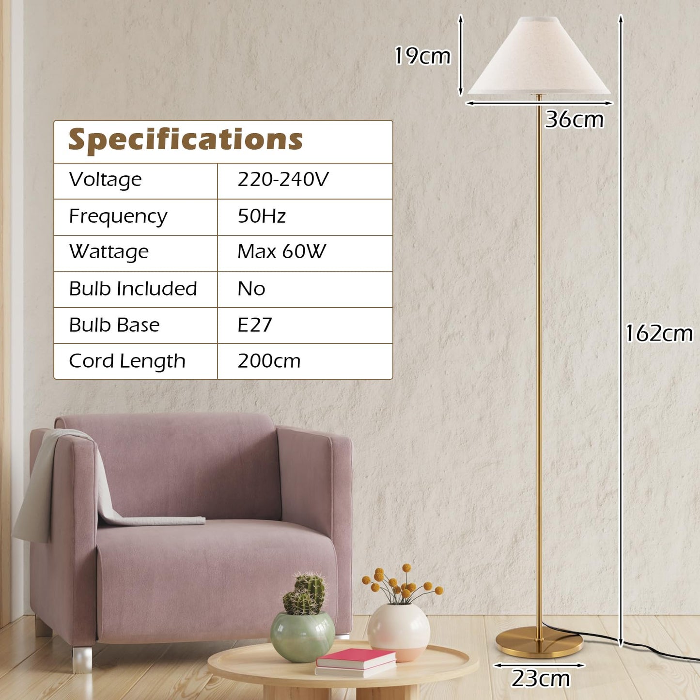 Elegant Floor Lamp with Linen Shade and Foot-Operated Switch