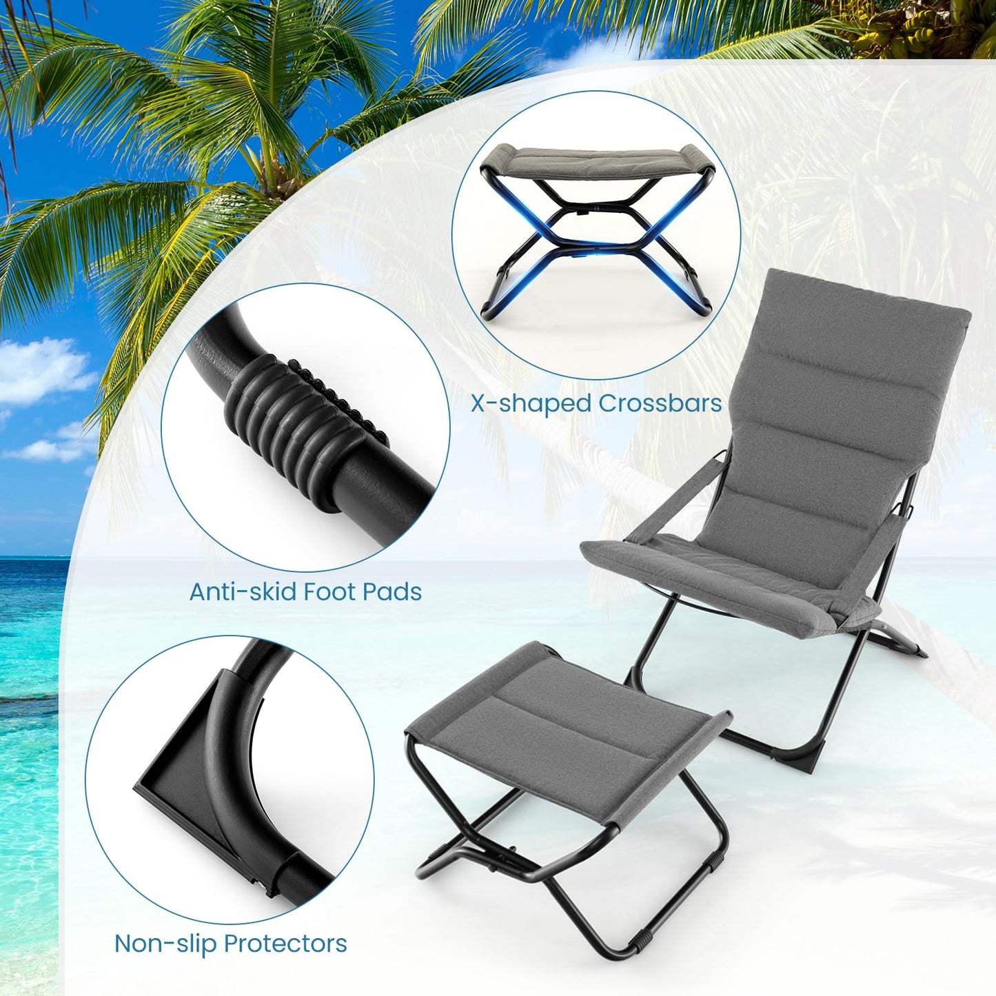 Outdoor Portable Lounge Chair with Footrest & Removable Cushion