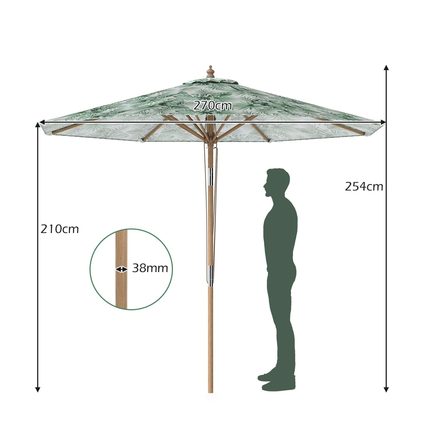 Garden Parasol, Outdoor Heavy Duty Umbrella with Push Button Tilt