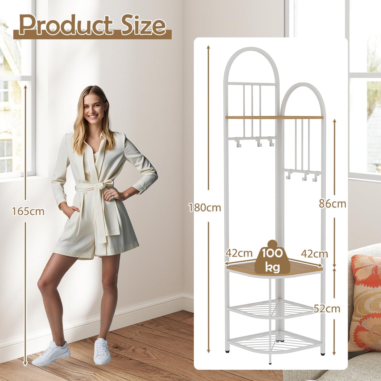 Corner Hall Tree 4 Tier Coat Rack with Storage Bench and Hooks