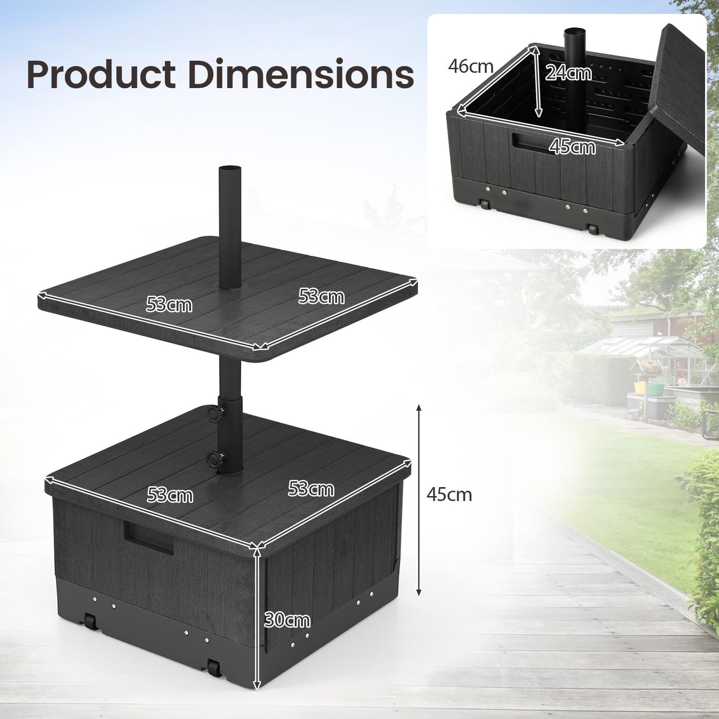 3-in-1 Patio Umbrella Base with Adjustable Tray and Weighted Bag