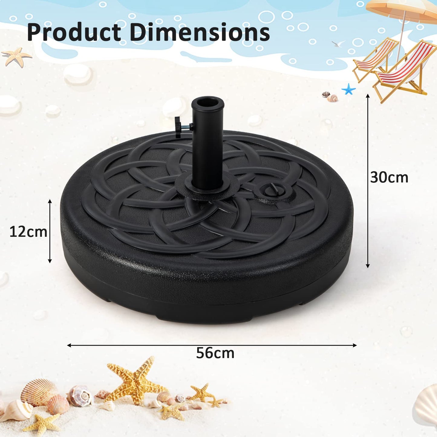 46KG Water and Sand Fillable Umbrella Stand with Built-in Handle