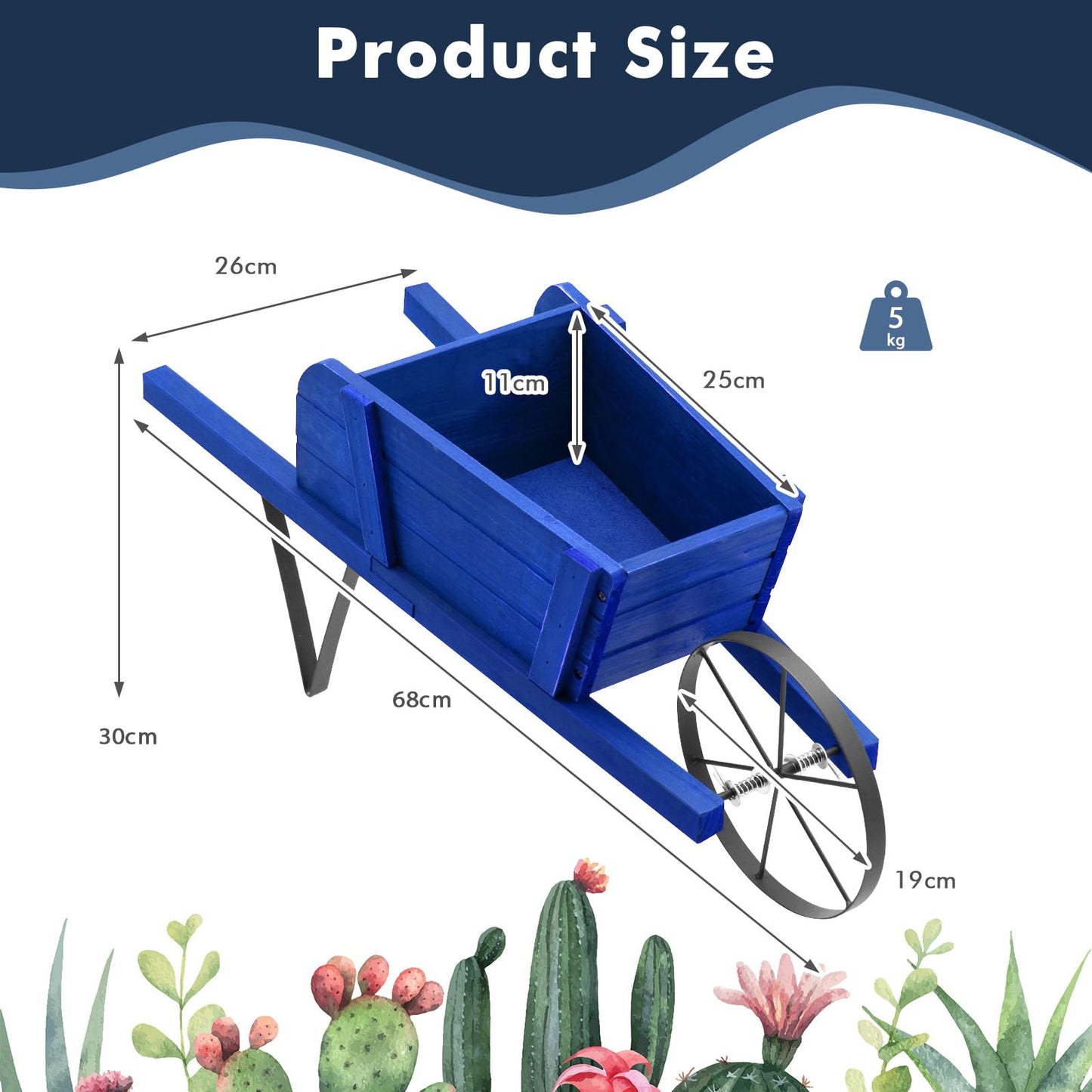 Wooden Wagon Planter Stand Wheelbarrow Flower Cart Garden Decoration