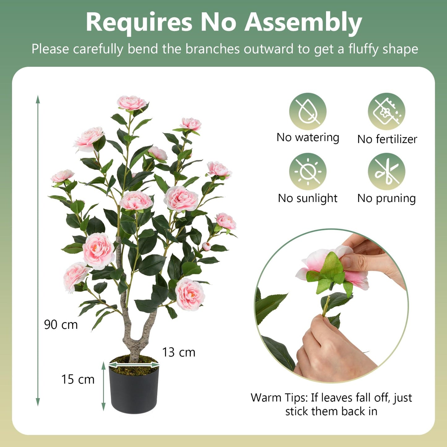 90CM Artificial Camellia Tree Faux Flower Plant in Nursery Pot
