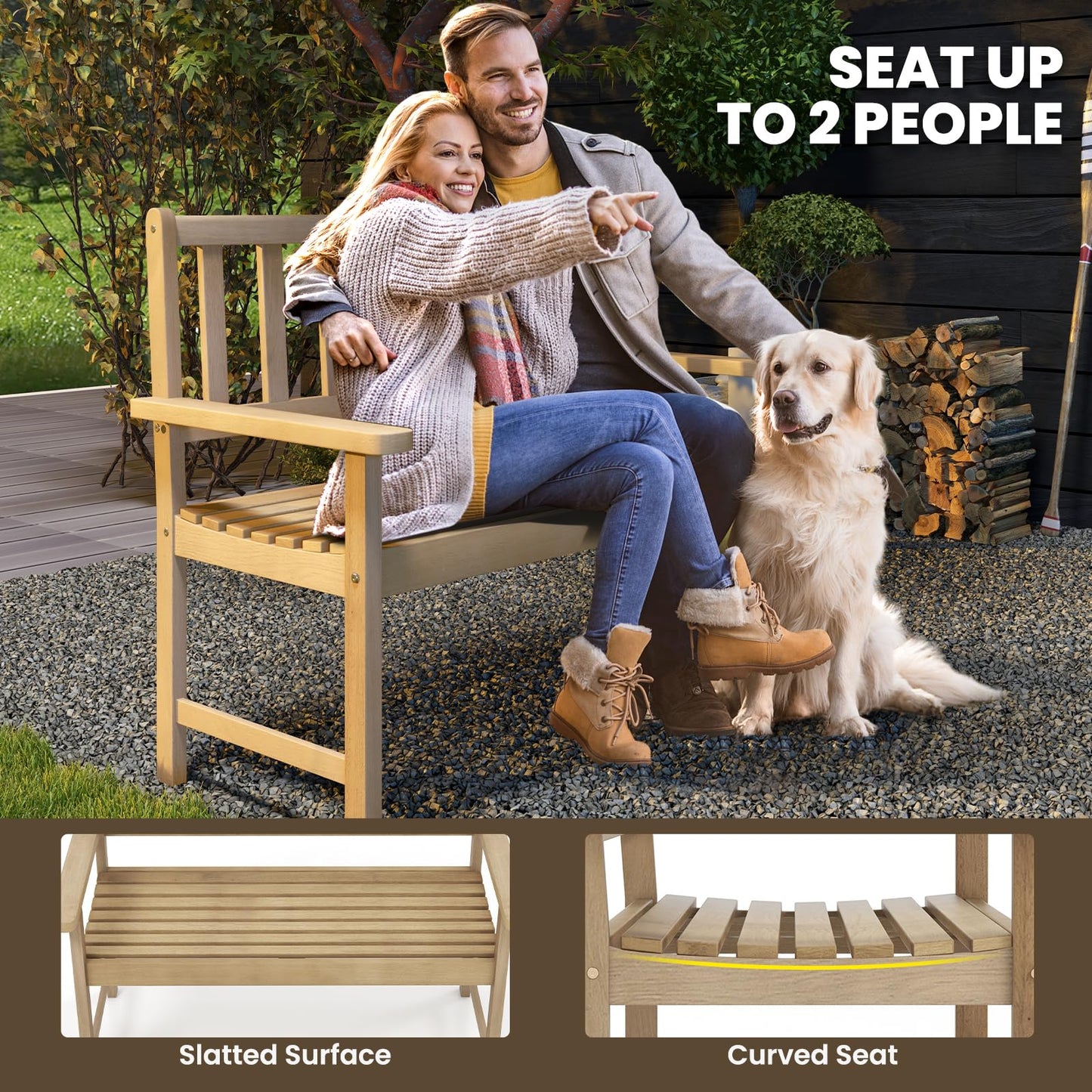 Outdoor Teak Wood Garden Bench with Backrest and Armrests