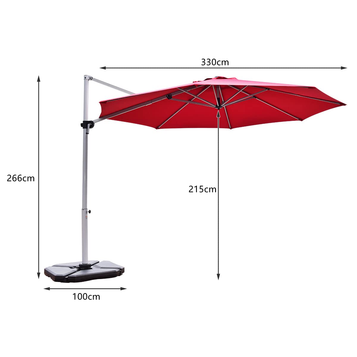 3.3m Patio Cantilever Umbrella with Tilting Adjustment and Cross base