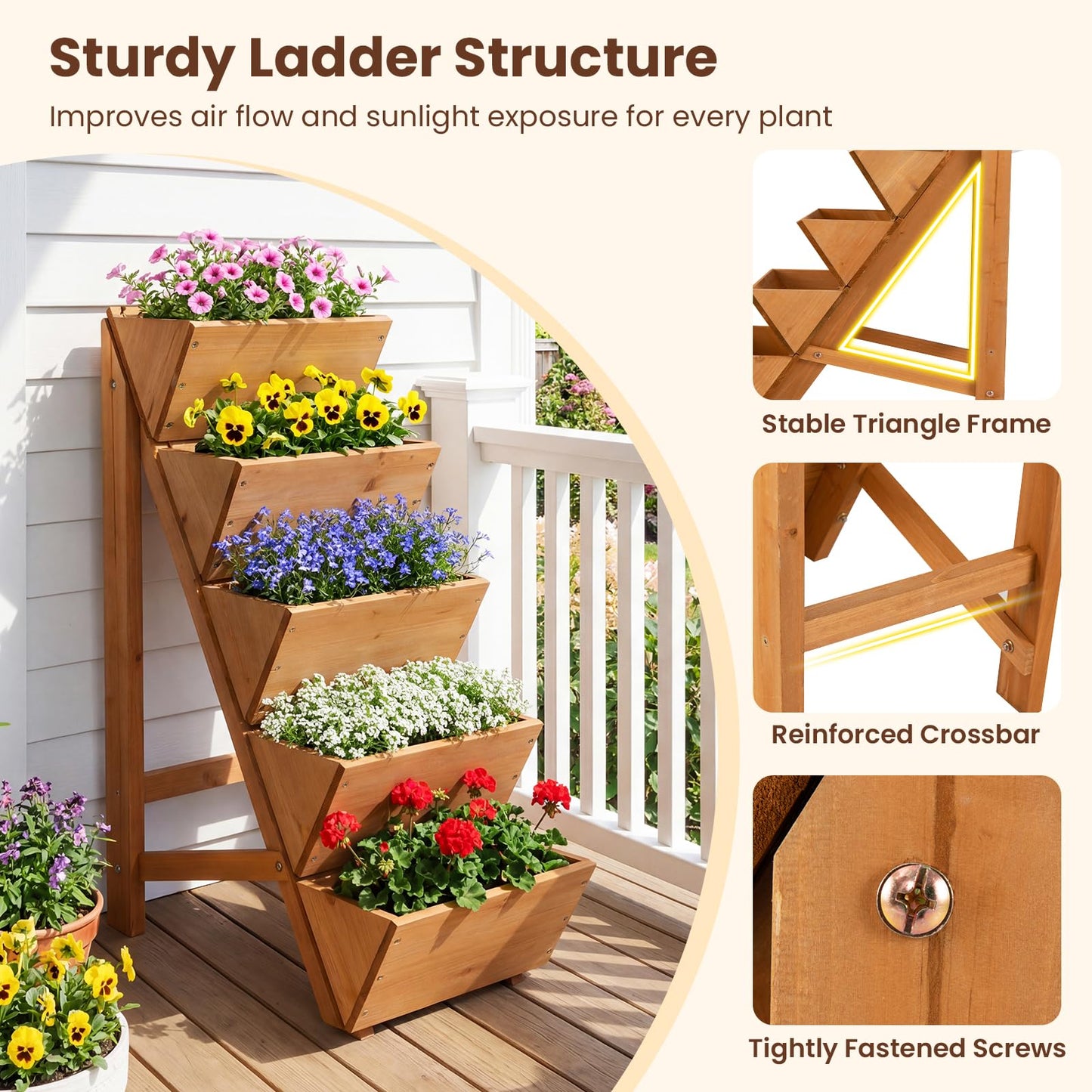 5-tier Vertical Raised Garden Bed Wood Elevated Planter Box