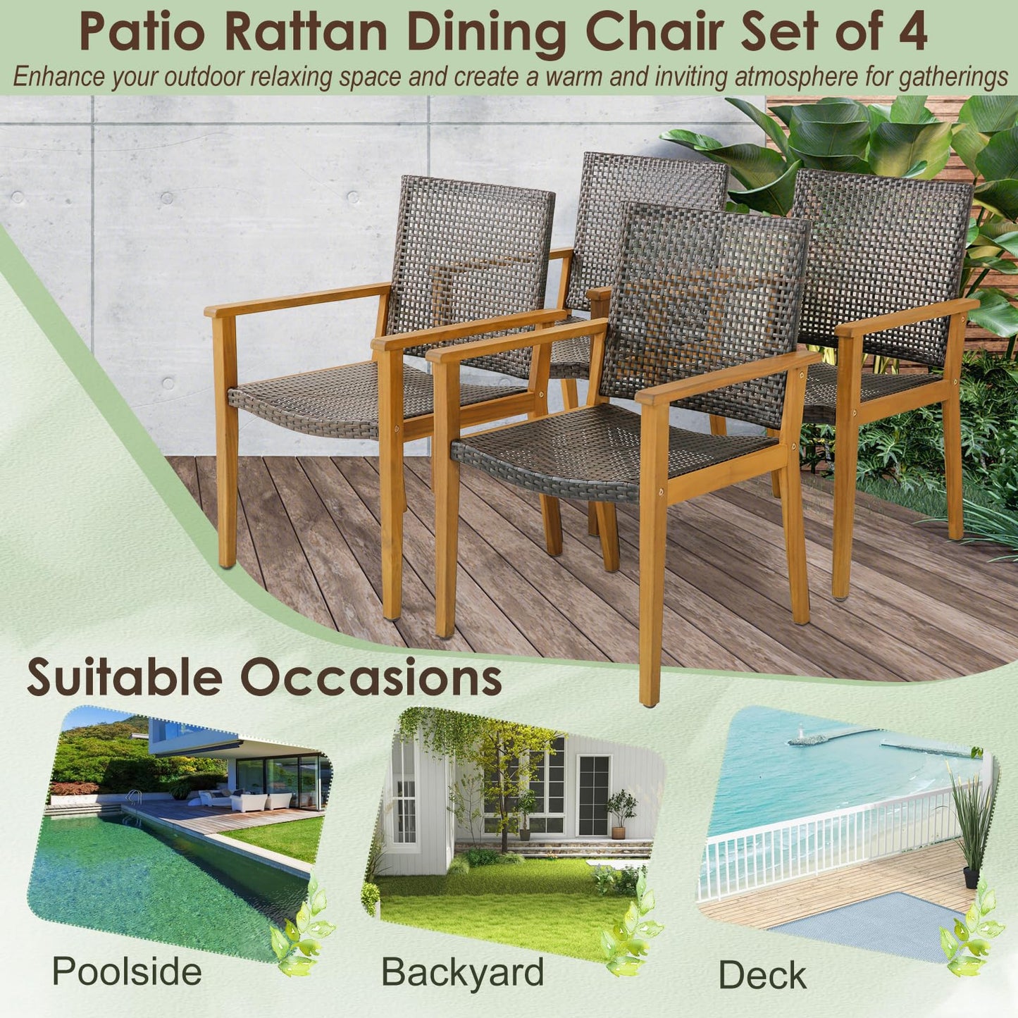 Rattan Garden Chairs Set of 4 for Backyard Poolside Balcony