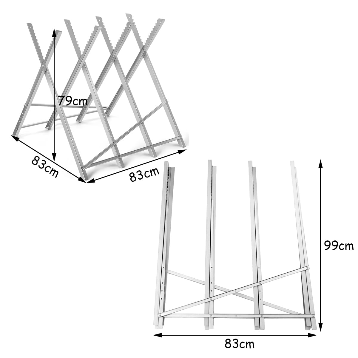Heavy Duty Foldable Steel Sawhorse with Notched Sawteeth