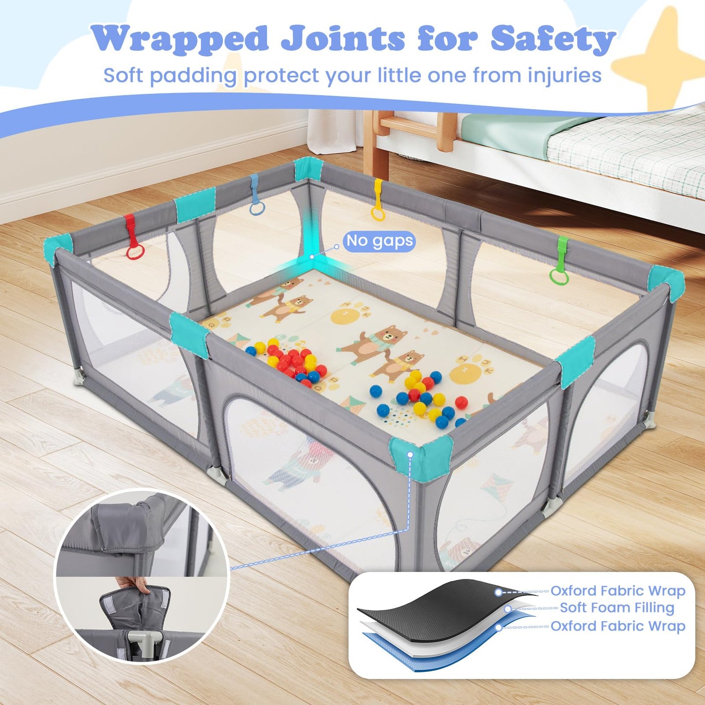 206 x 147cm Extra Large Toddler Fence with Mat