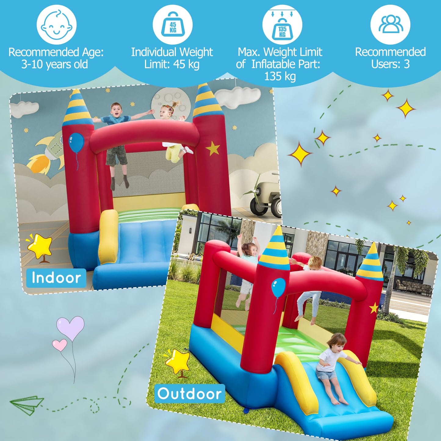 Inflatable Bounce House with Slide and Carry Bag without blower