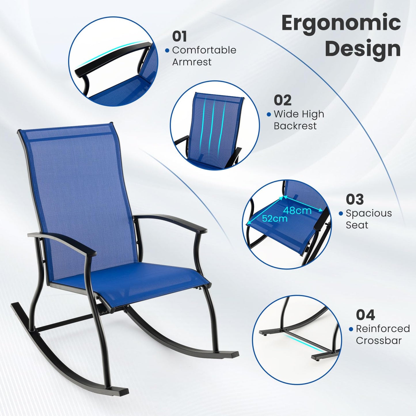 2 Pieces Outdoor Rocking Chairs with Breathable Backrest