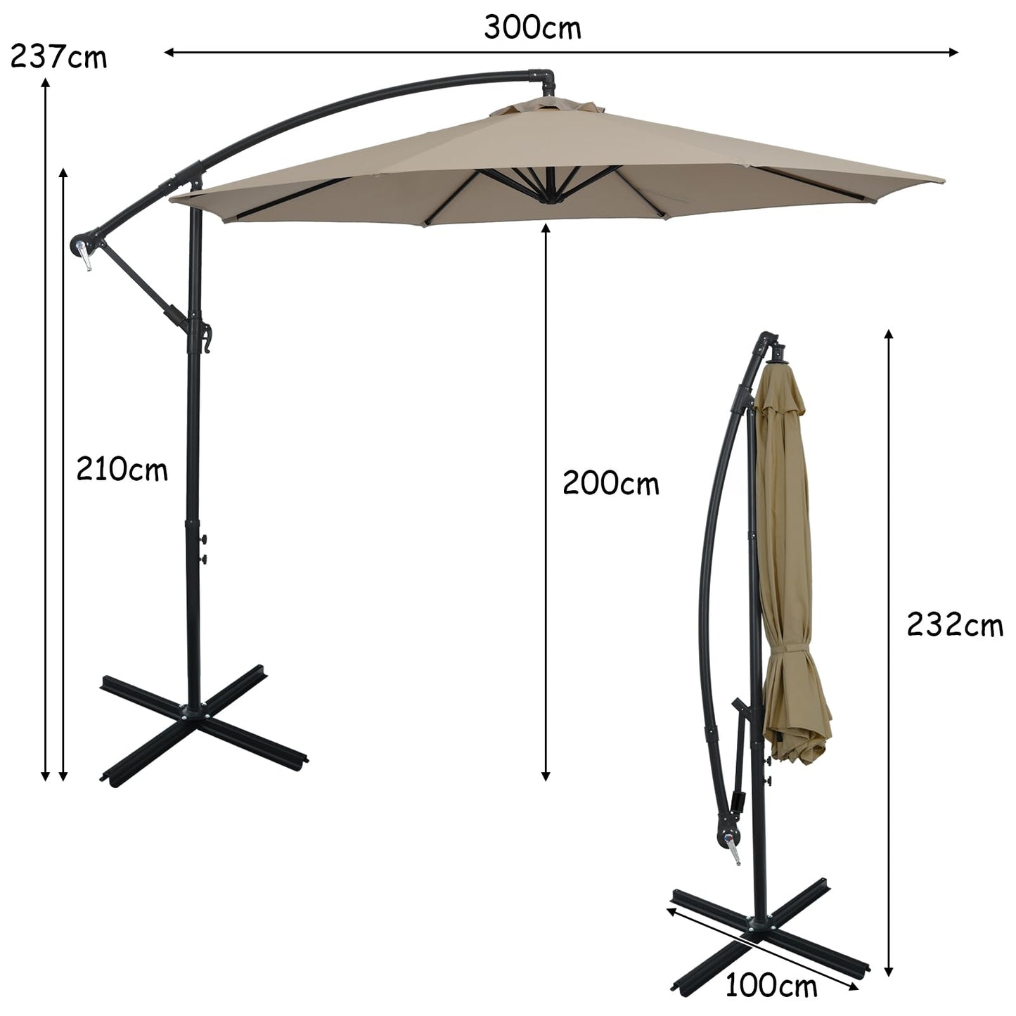 10 FT Patio Offset Umbrella with Cross Base and Crank for Garden Poolside and Yard