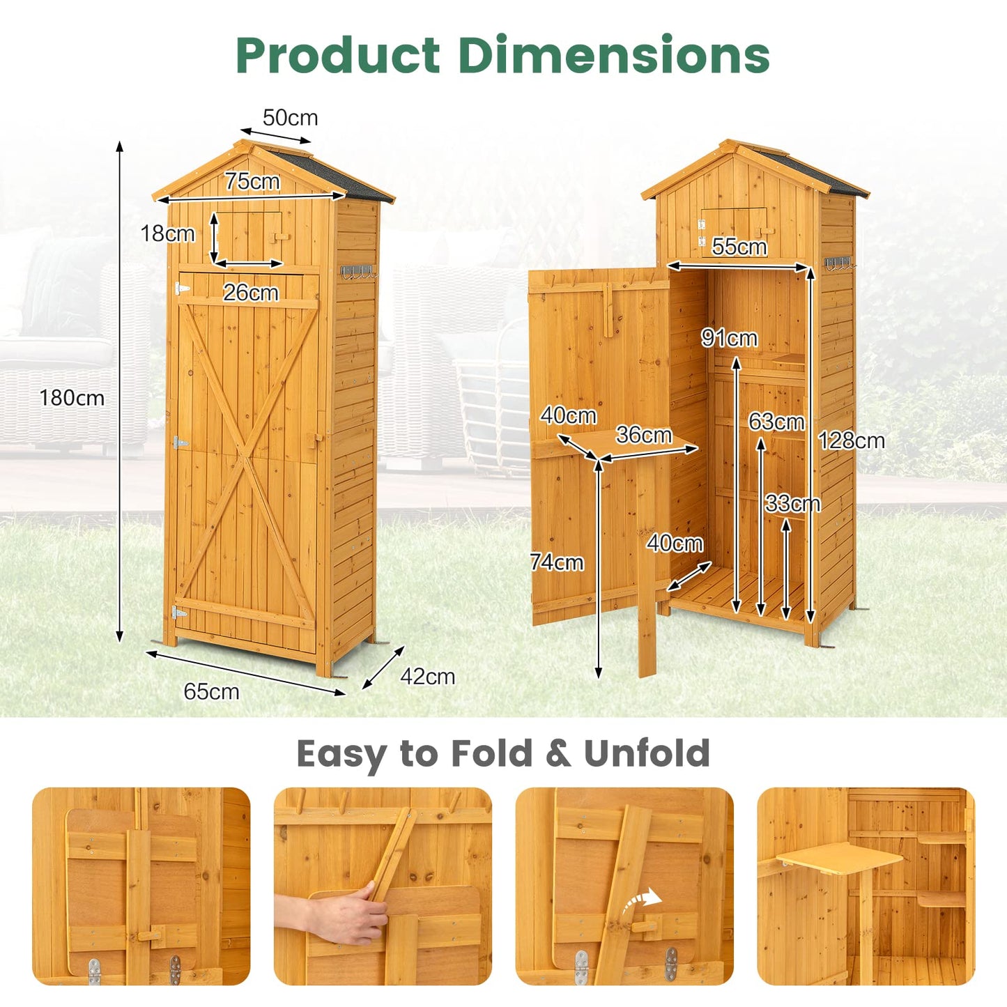 GiantexUK Garden Shed Fir Wood Tool Storage Cabinet with Slope Roof