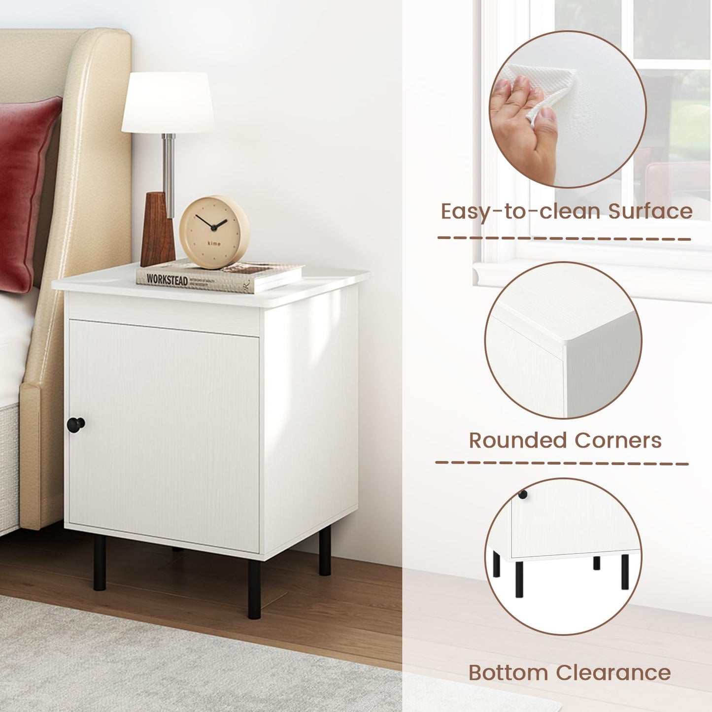Wooden Nightstand End Sofa Side Table with Single Door Cabinet
