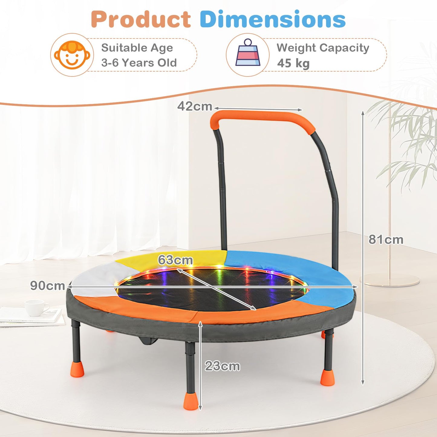 36" Mini Trampoline for Kids with LED Lights