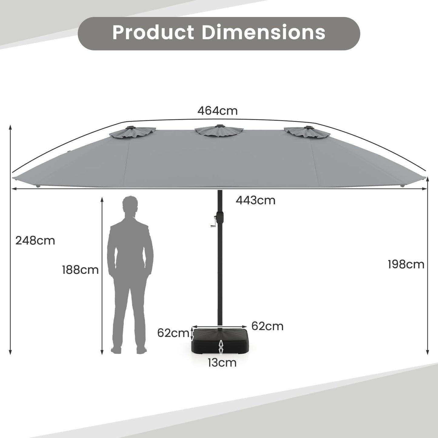 4.5m Outdoor Extra Large Double-Sided Parasol with Base & 12 Metal Ribs