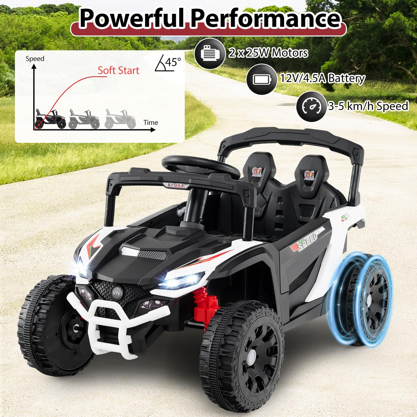 12V Kids Ride On Car Electric UTV with LED Lights and Music