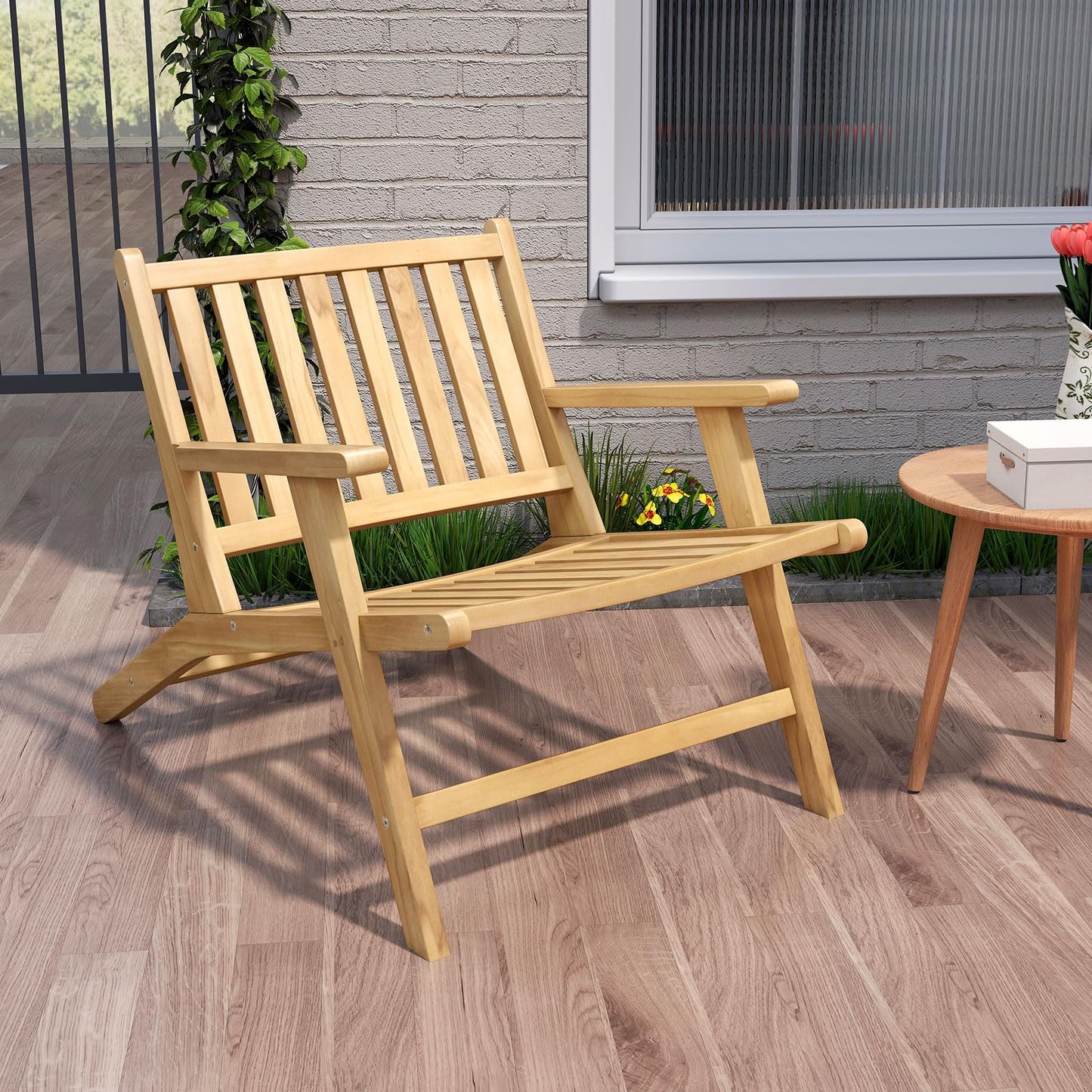 Natural Mid Century Teak Wood Outdoor Chair with Comfortable Backres