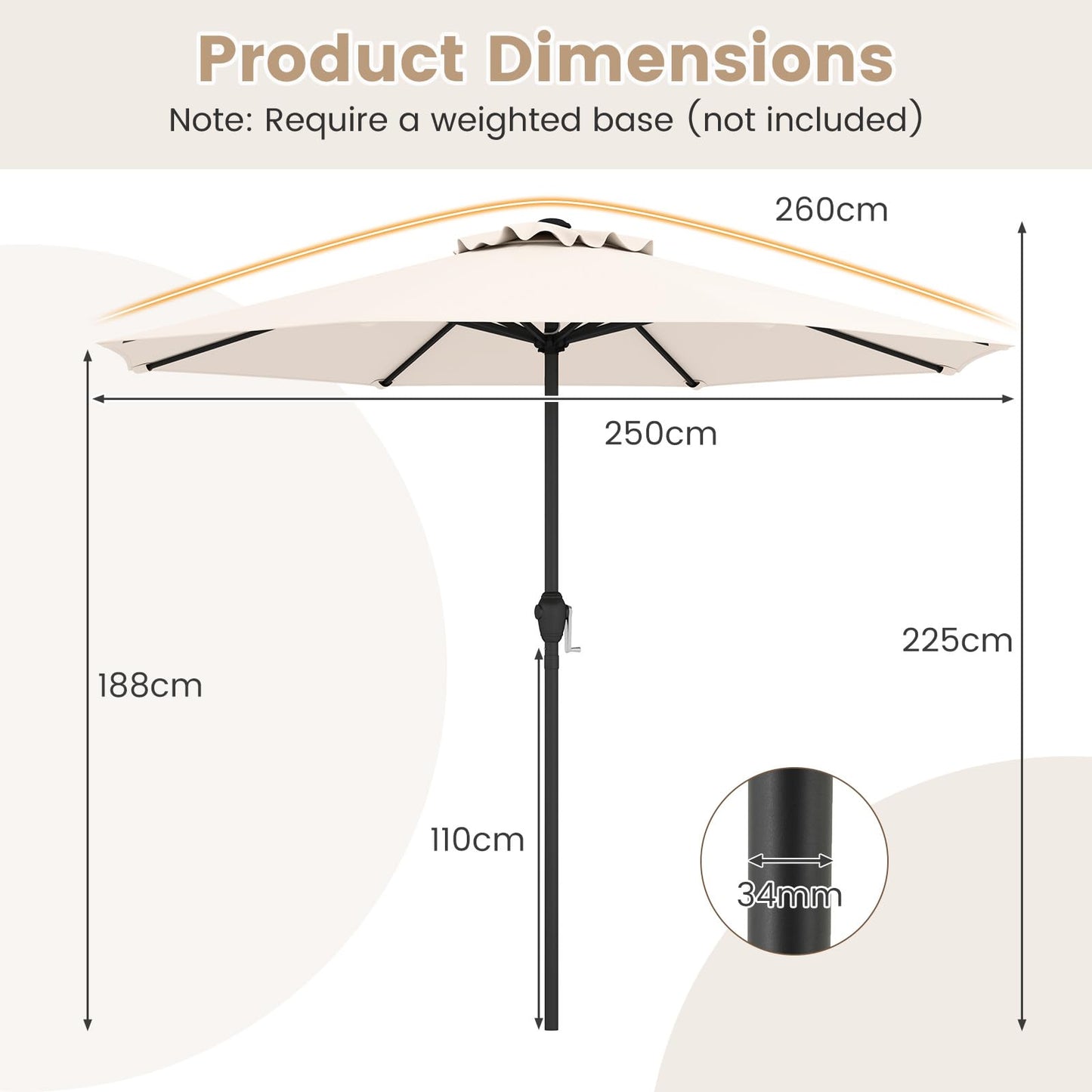 2.5M Heavy Duty Patio Umbrella with Crank Handle