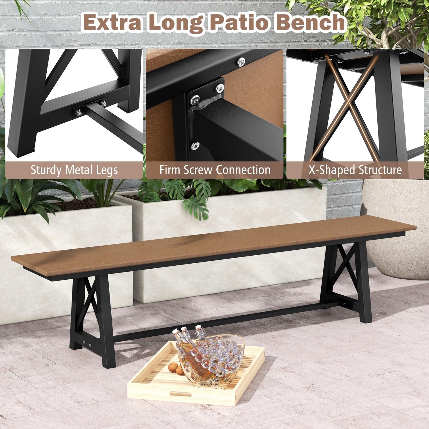 183cm Extra Long All-Weather HDPE Patio Loveseat Park Bench