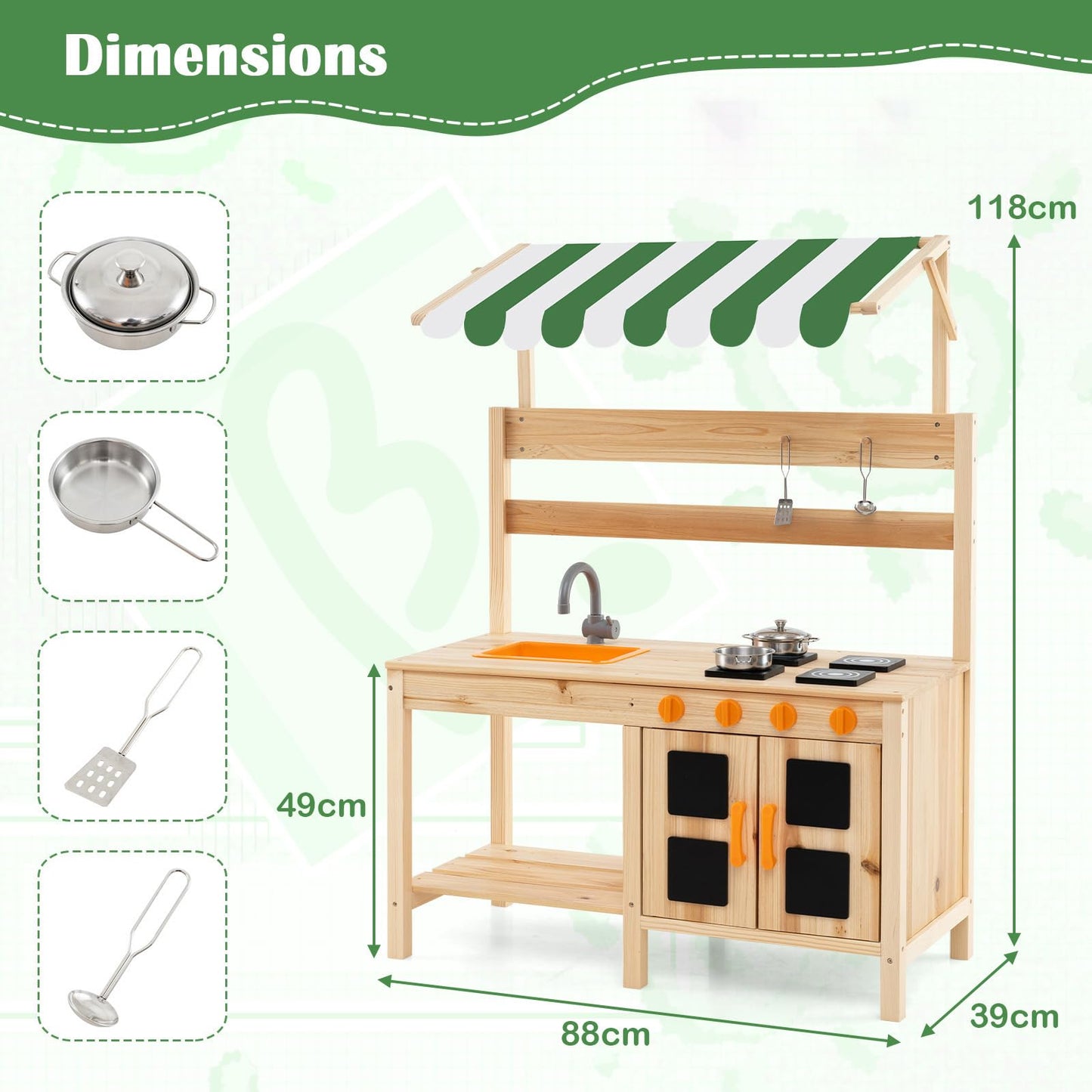 Wooden Outdoor Kitchen Playset with 4 Stoves
