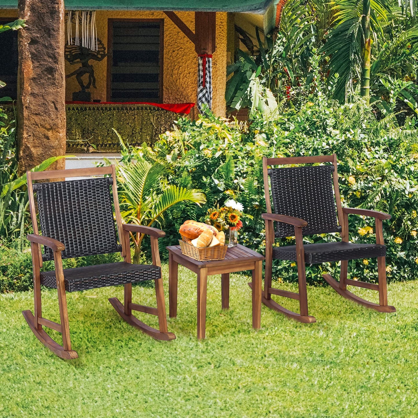 3 Piece Outdoor Rocking Table Chairs Set