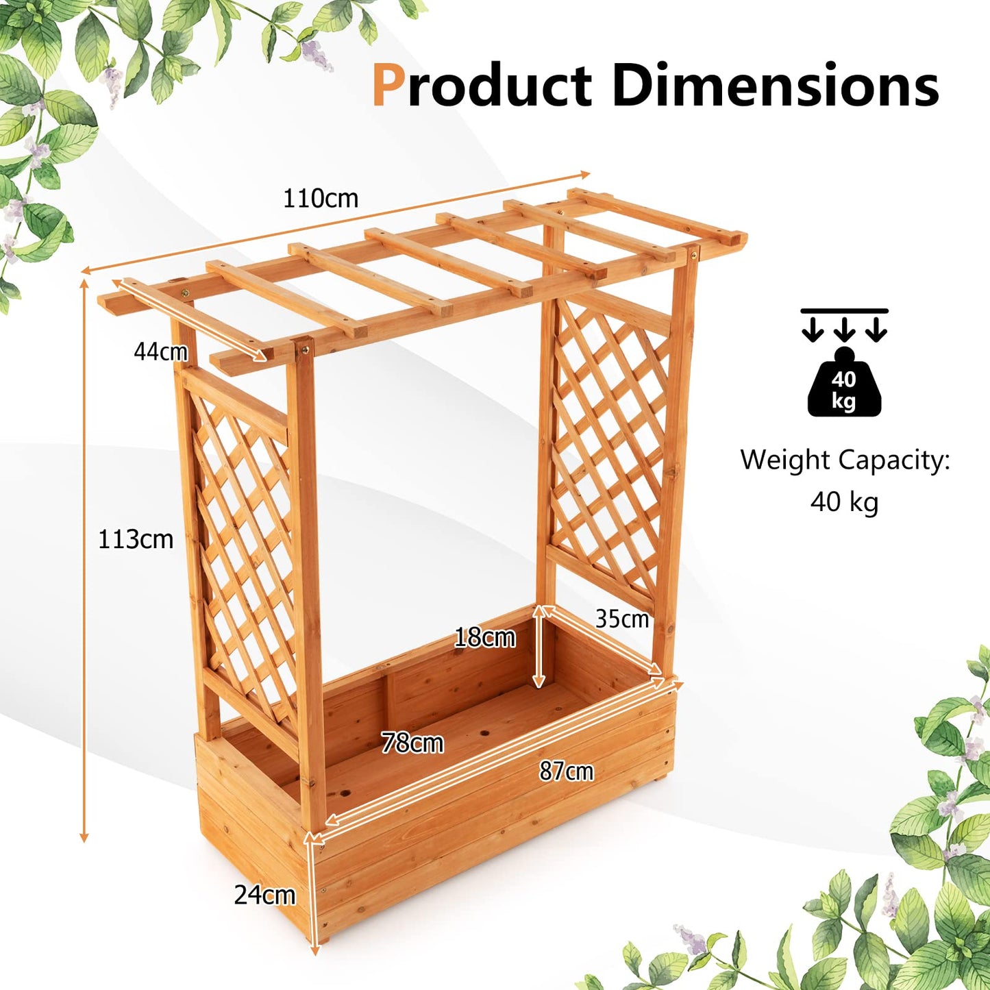 GiantexUK Raised Garden Bed with Arch Trellis (110 x 44 x 113cm)