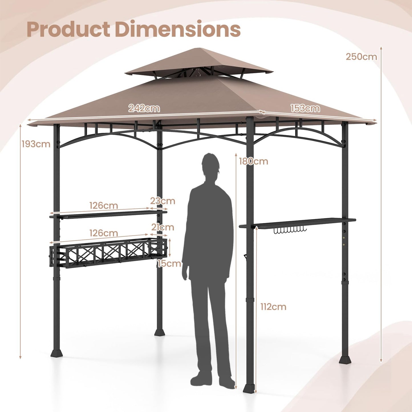 Fire Resistant Waterproof Outdoor BBQ Shelter with 2 Side Shelves