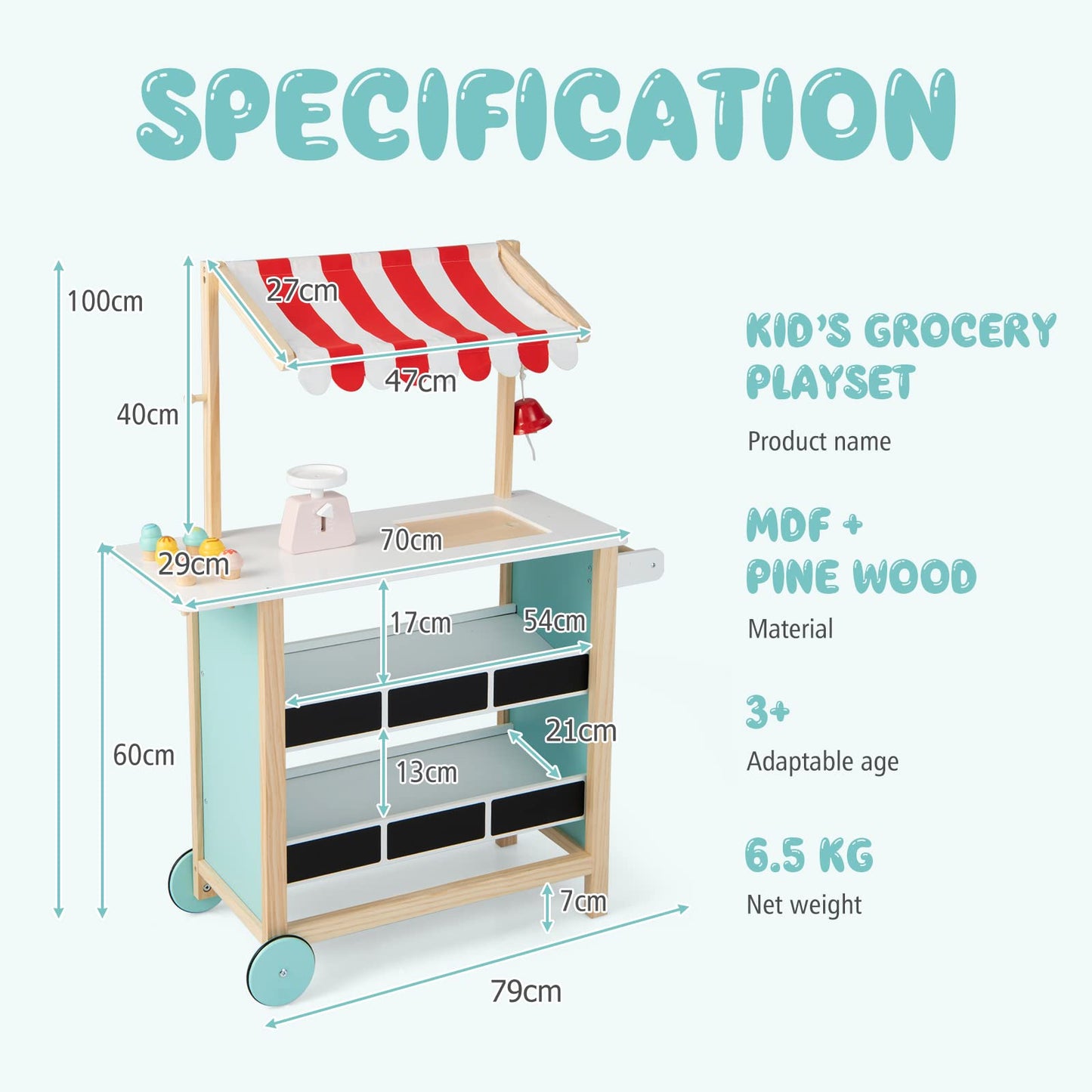 Wooden Pretend Play Kids Grocery Store with Chalkboard