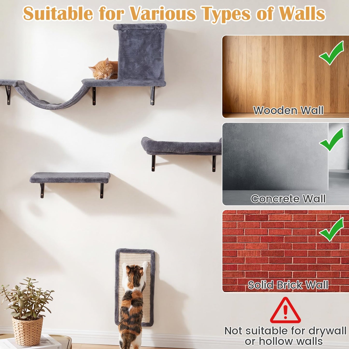 Wall Mounted Cat Tree, 5-in-1 Cat Climbing Wall Set