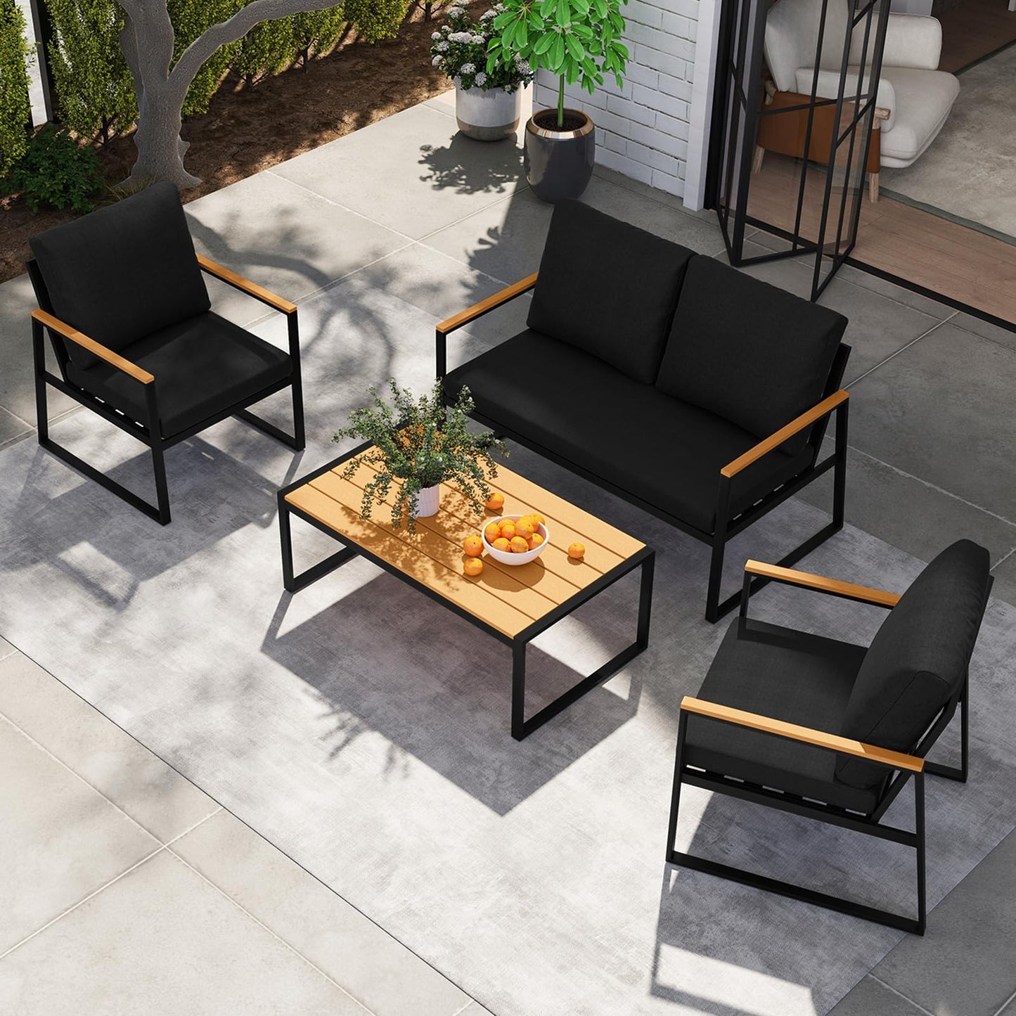 4 Pieces Patio Furniture Set with Thick Cushions for Backyard