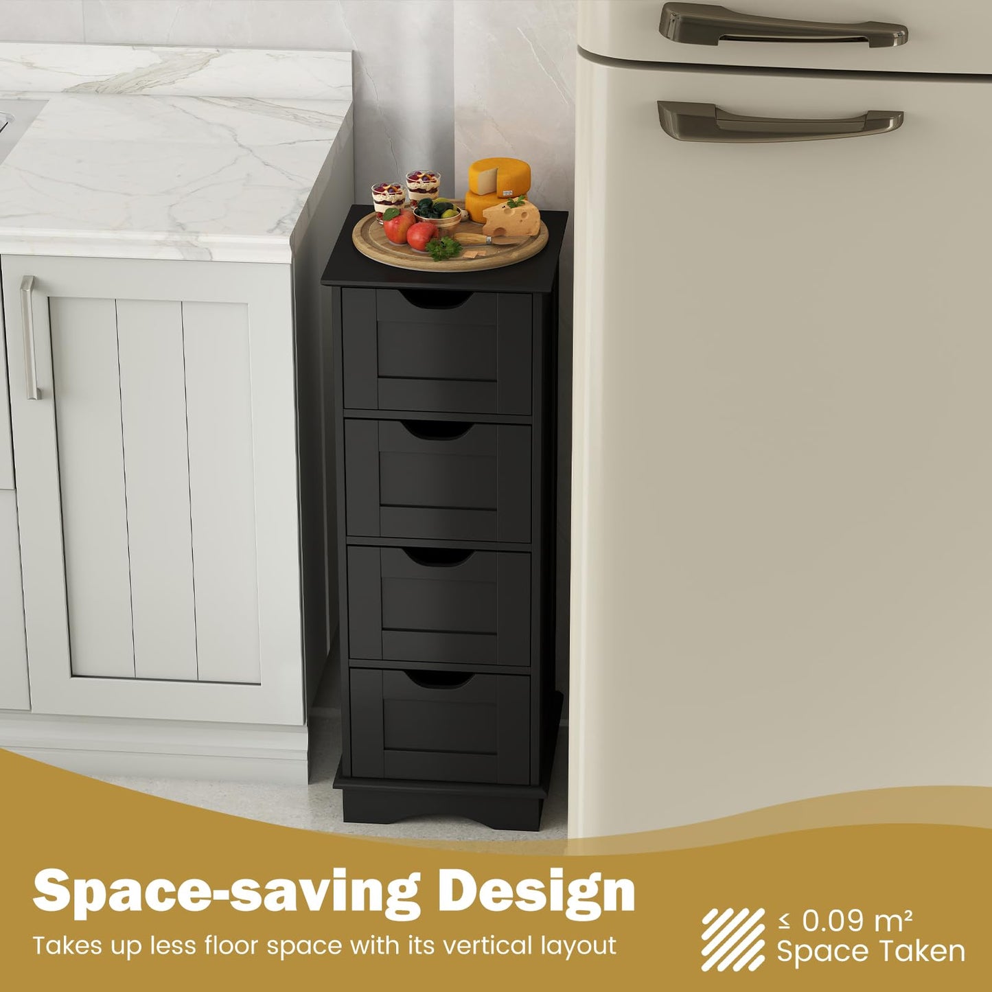 4-Drawer Bathroom Cabinet Narrow Floor Standing Cabinet