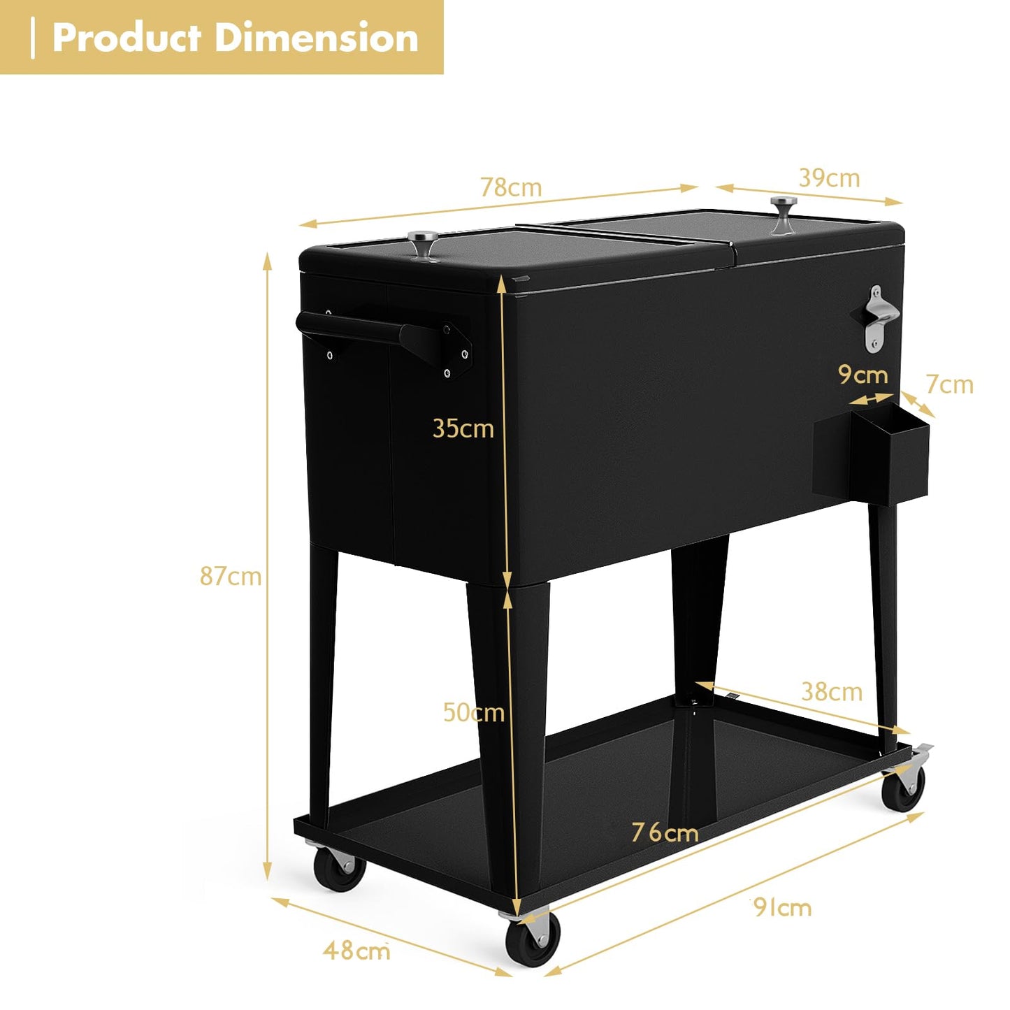 80-Quart Rolling Ice Chest Beverage Cooler Cart with Shelf