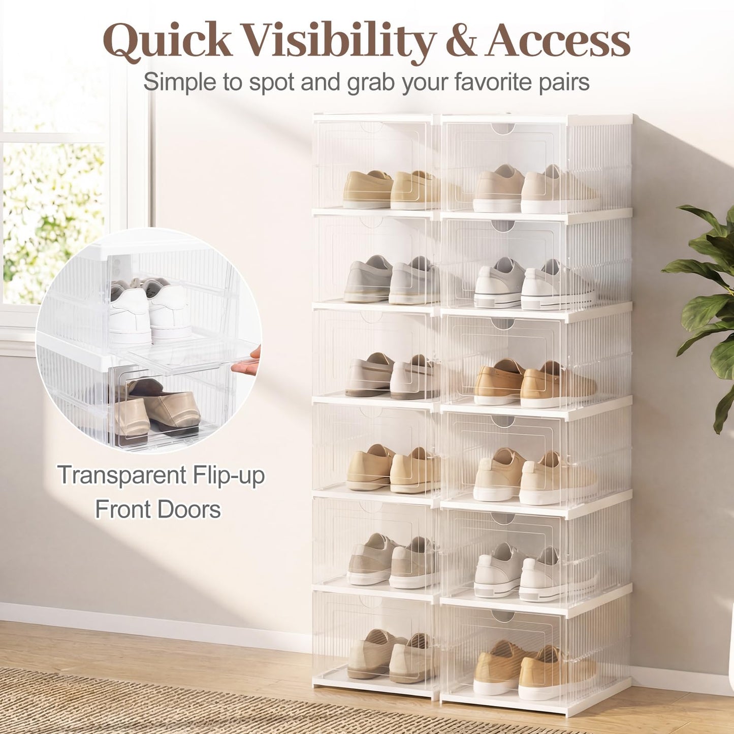 6-Tier Portable Shoe Organizer Set of 2 with Flip Front Door