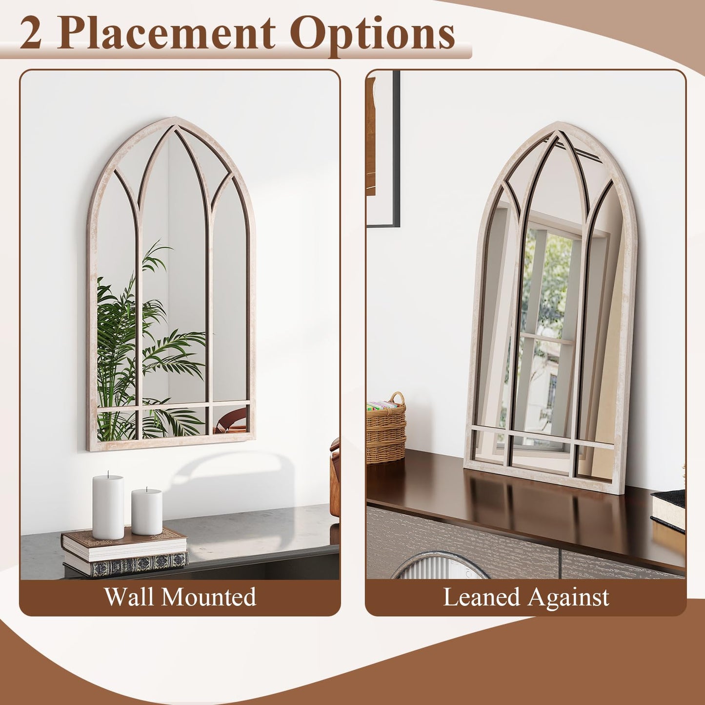 Arched Window Wall Mirror, Farmhouse Hanging Accent Decorative Mirror