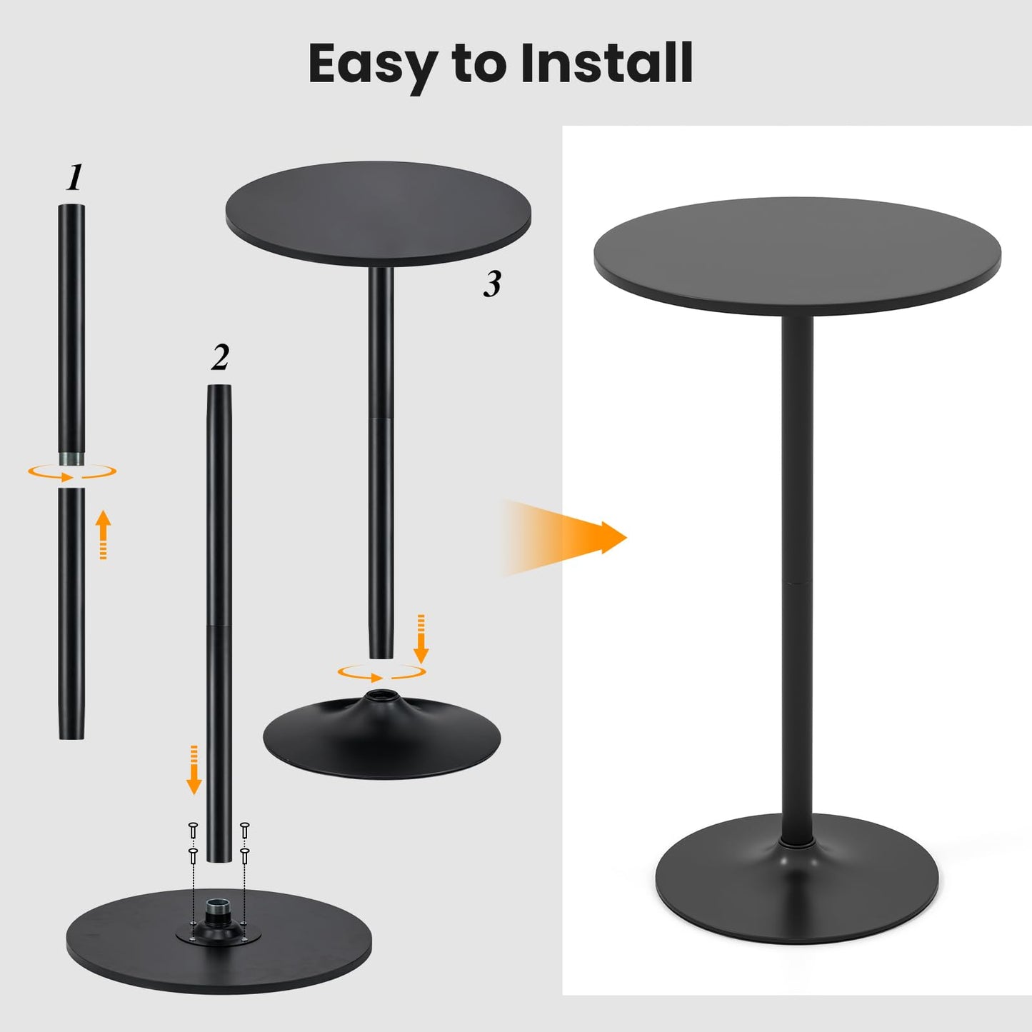 2-in-1 Bar Table Set of 2 with Detachable Pole & Metal Base