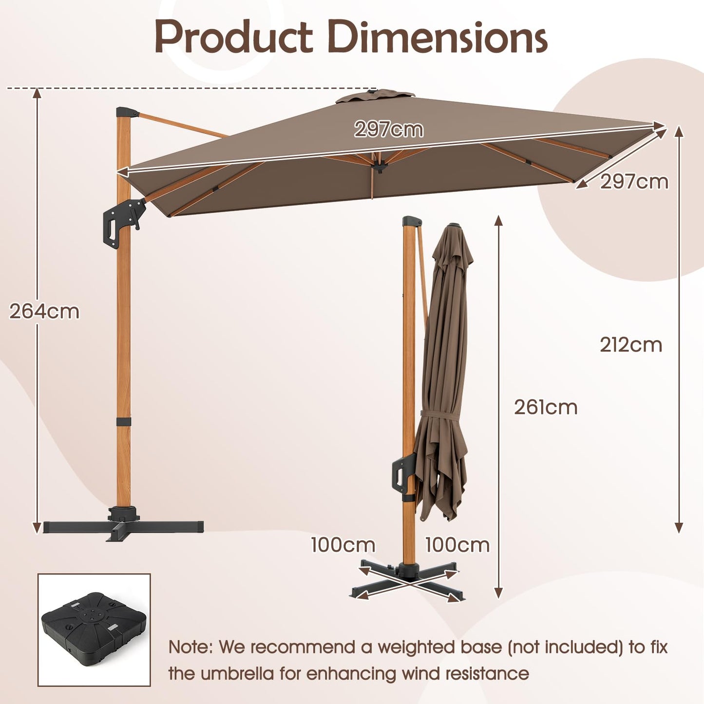 297 cm Outdoor Patio Cantilever Umbrella with 360° Rotation