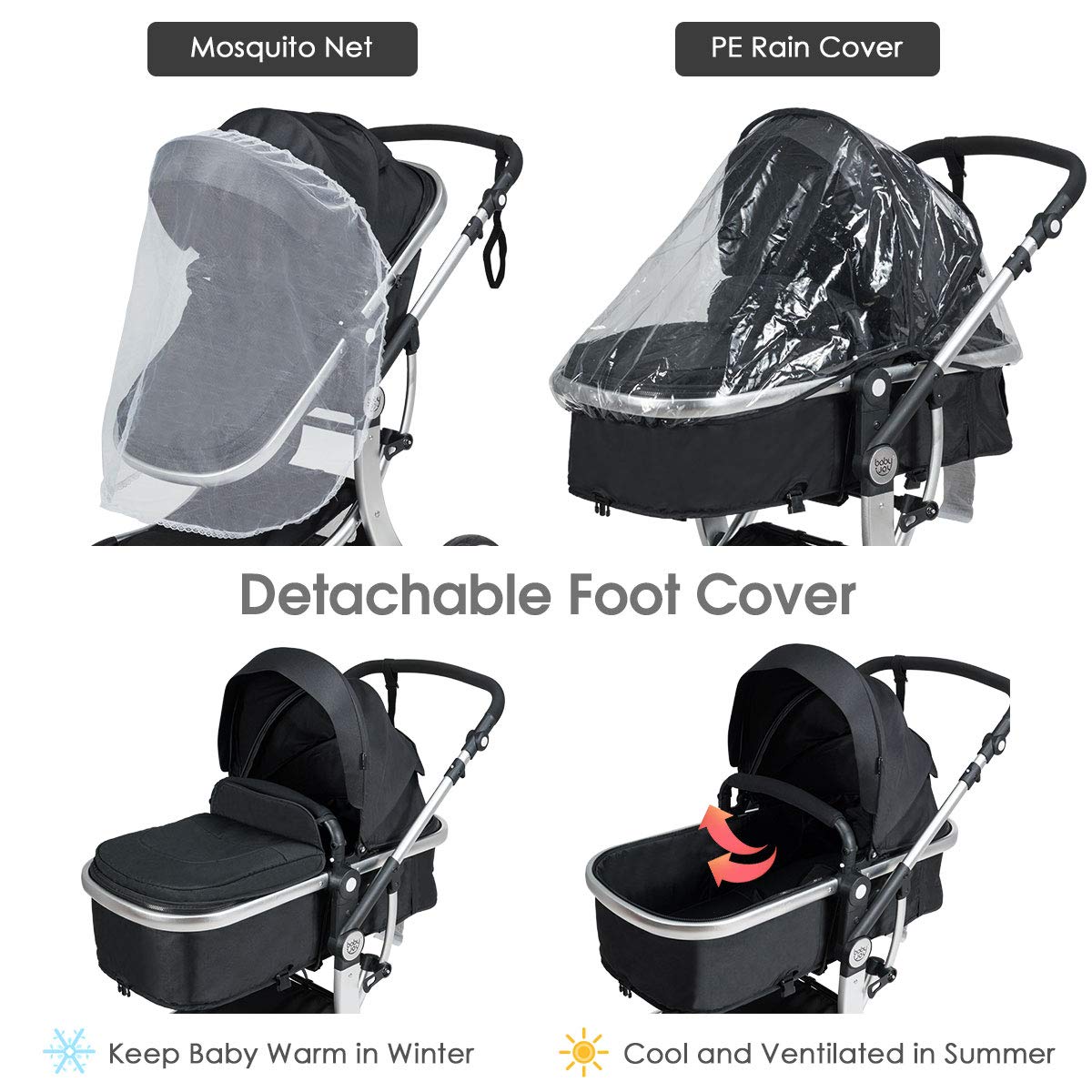 Foldable Infant Stroller with Rain Cover