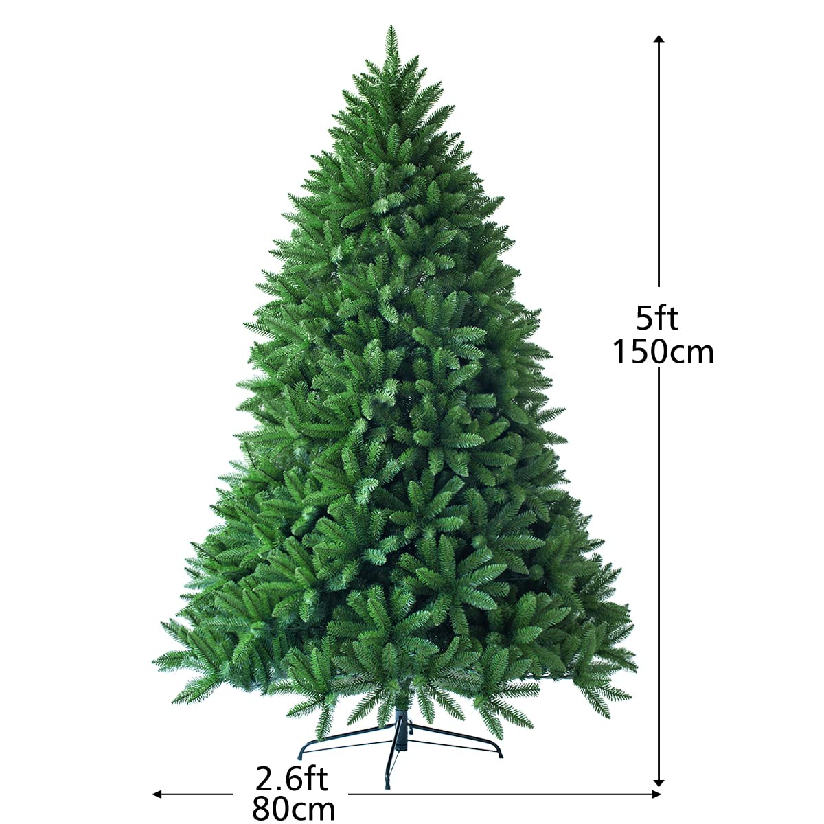 5FT Artificial Christmas Tree, Hinged Green Xmas Trees with Foldable Metal Stand