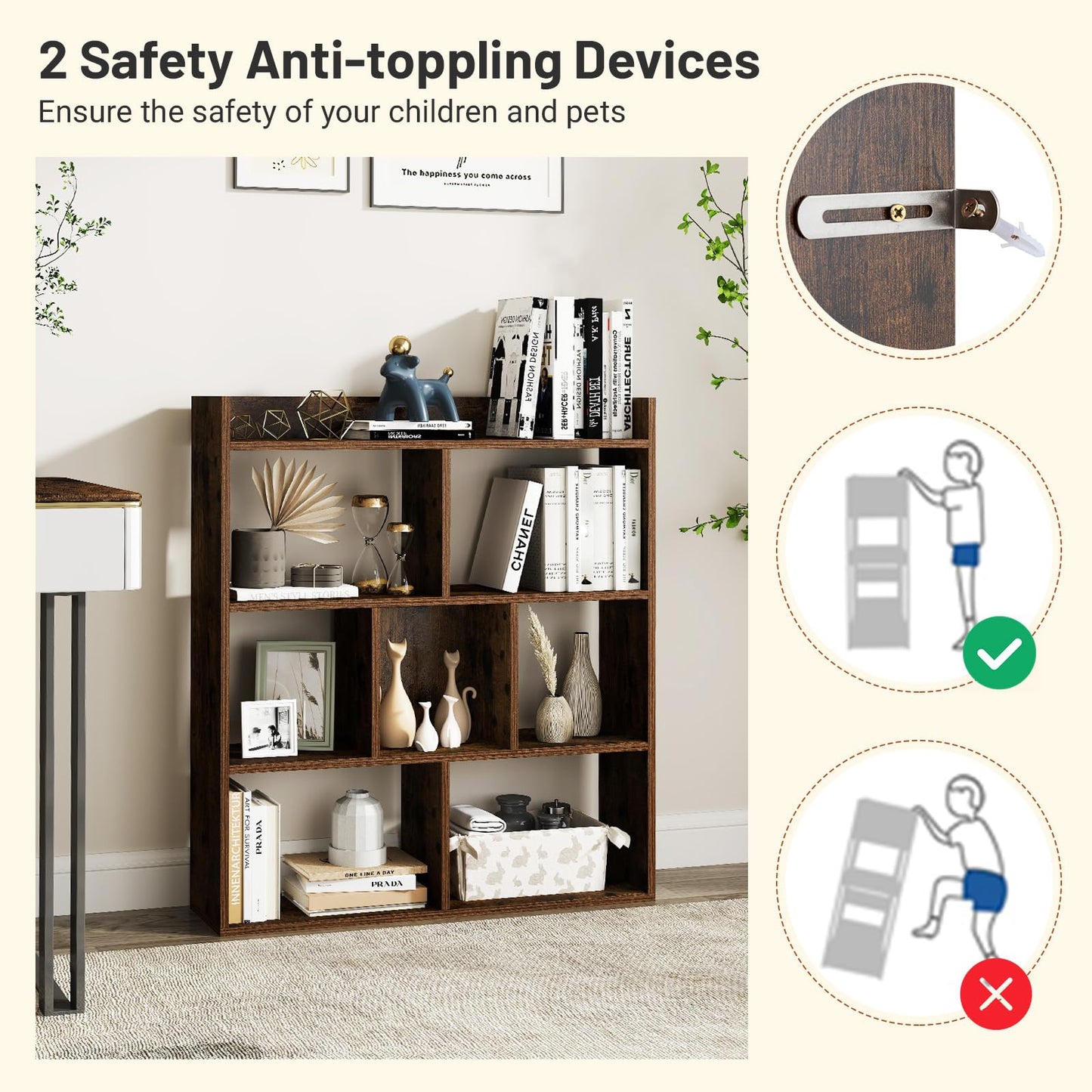 7 Cubes Open-back Bookshelf Home Storage Display Shelf