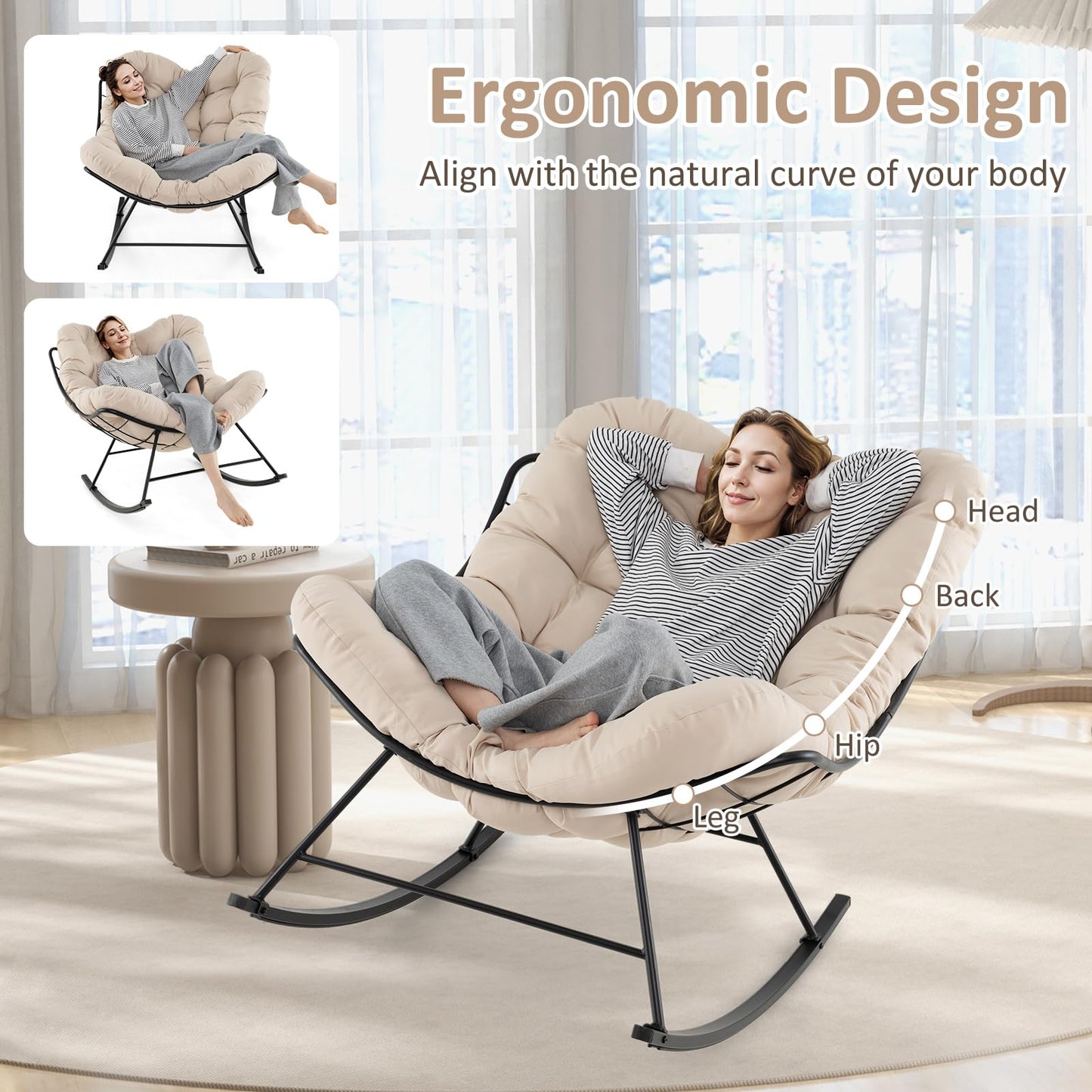 Oversized Patio Wicker Egg Chair with Thick and Removable Cushion