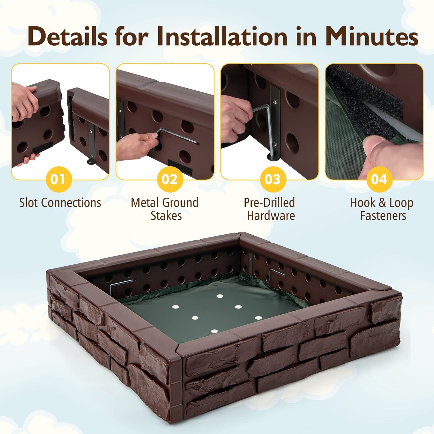 120 x 120cm Kids Sandbox with Cover and Bottom Liner
