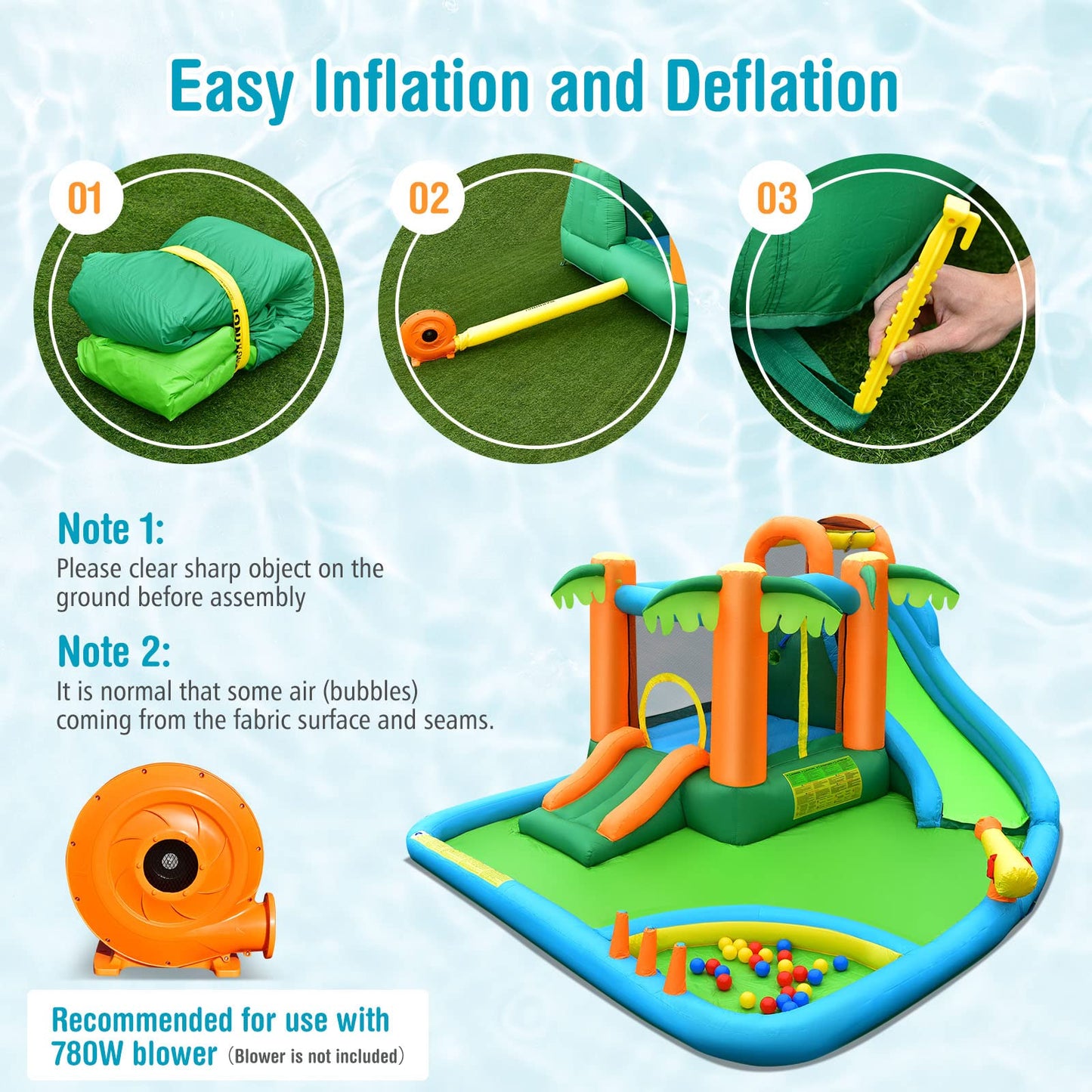 Kids Bouncy Castle with Dual Slides and Splash Pool for Outdoor Indoor Play