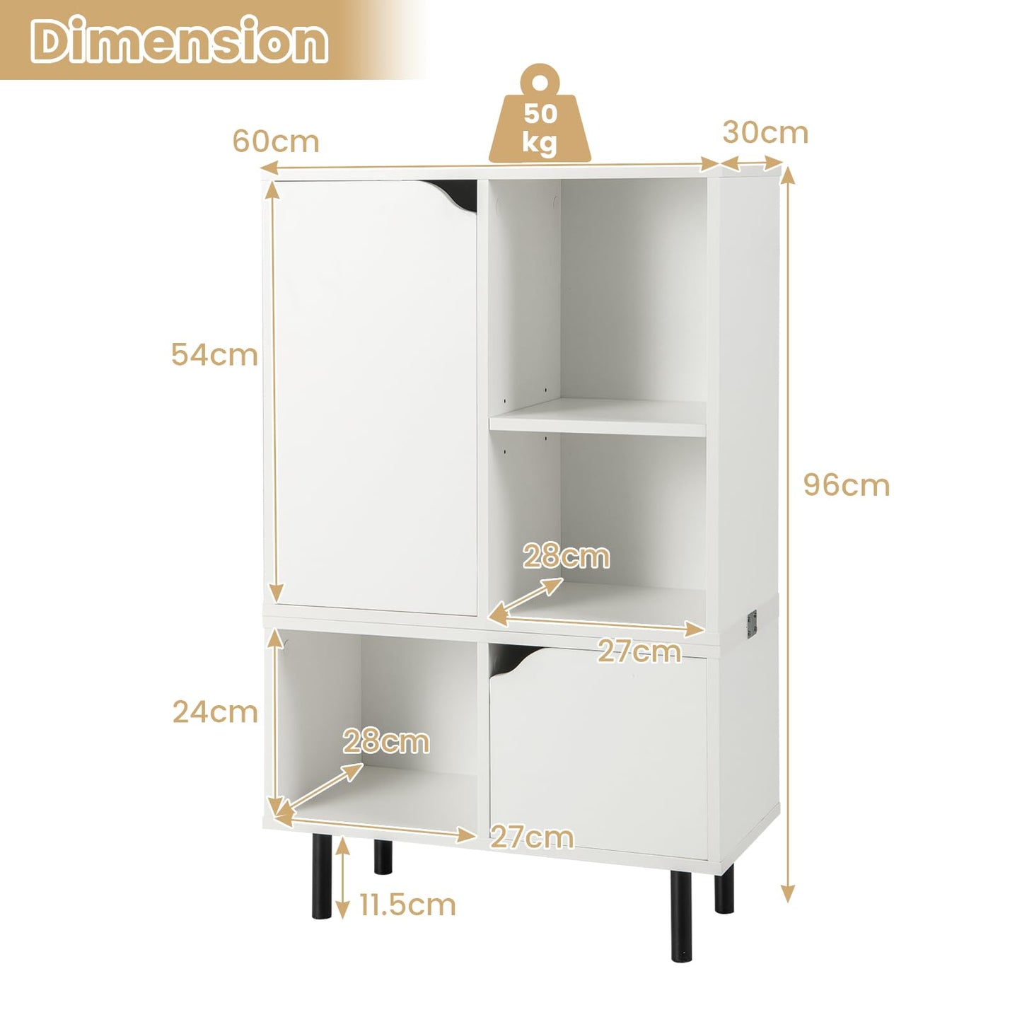 Stackable Bookcase with Adjustable Shelf and Cubes for Living Room Bedroom