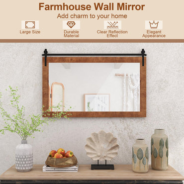 Farmhouse Bathroom Wall Mirror with Fir Wood Frame