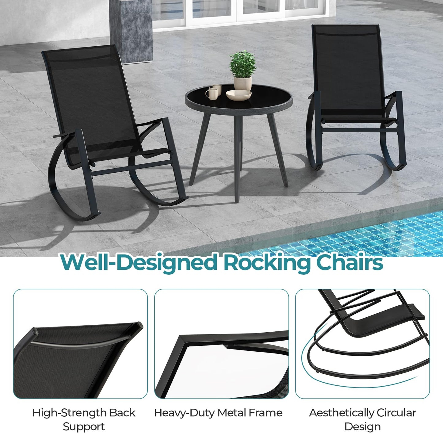 2 Pieces Outdoor Rocking Armchairs Relax Porch Rocker with Non-Slip Rubber Mats