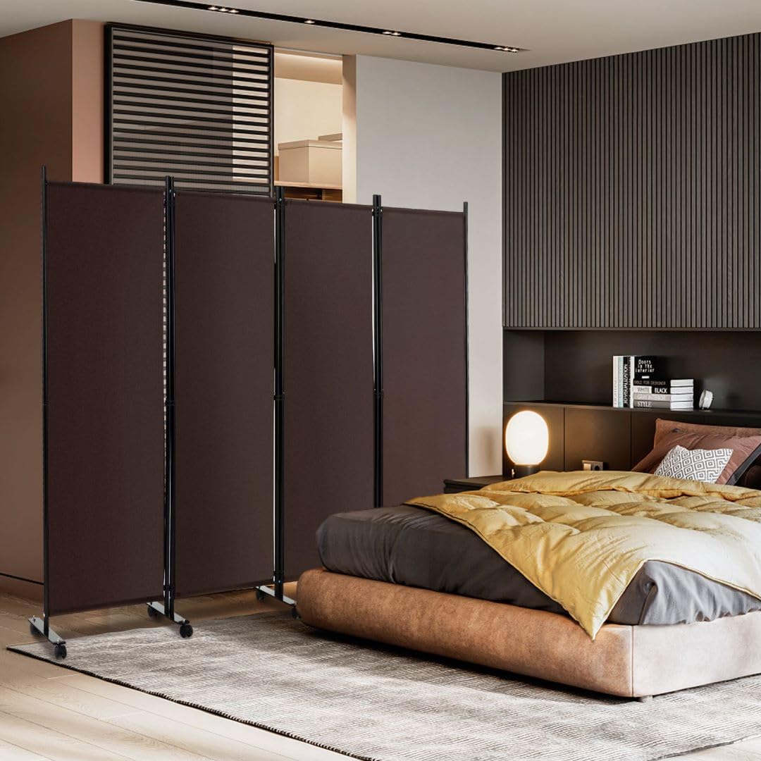 4 Panel Folding Room Divider with Wheels for Living Room Bedroom