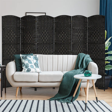 6 Panel Folding Room Divider with Hand-Woven Wicker for Home Office